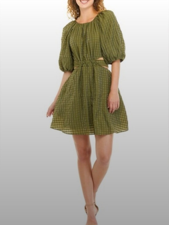 Moon River Dresses & Skirts - NWT Moon River Olive Puff-Sleeve Cutout Mini Dress
